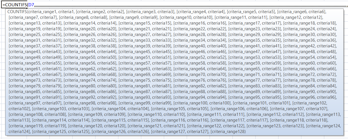 128 Criteria/range pairs